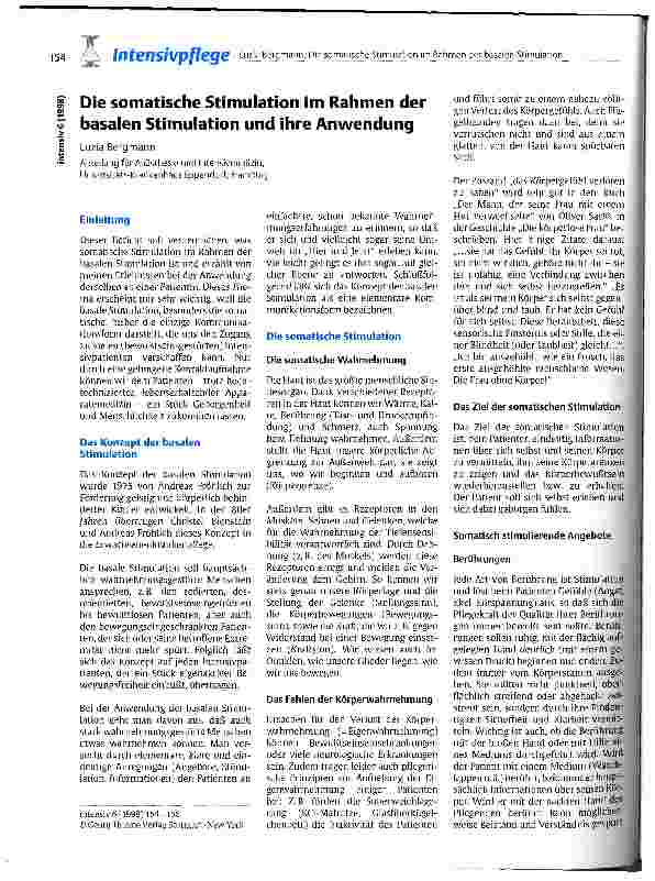 Vorschauseite 1: Die somatische Simulation im Rahmen der basalen Stimulation und ihre Anwendung