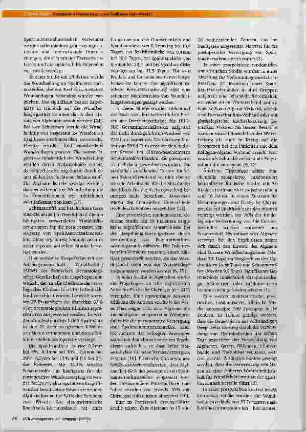 Vorschauseite 4: Postoperative Wundversorgung von Spalthautentnahmestellen mit Zink-Mangan-Kalzium Alginat-Wundauflagen: Ergebnisse einer retrospektiven klinischen Studie