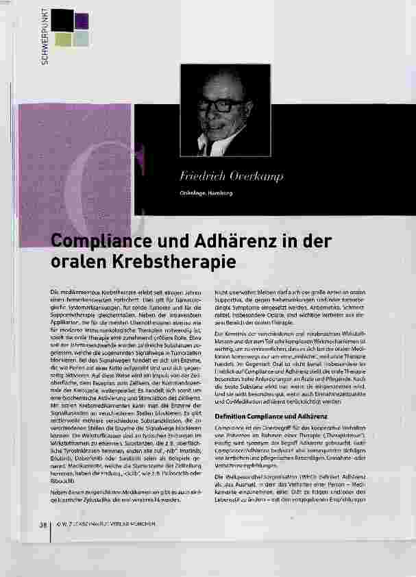 Vorschauseite 1: Compliance und Adhärenz in der oralen Krebstherapie