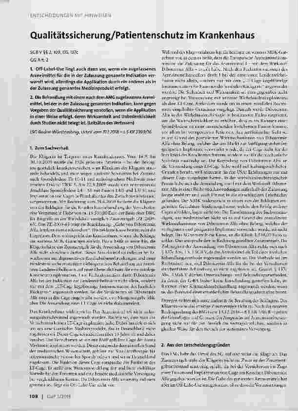 Vorschauseite 1: Qualitätssicherung/Patientenschutz im Krankenhaus