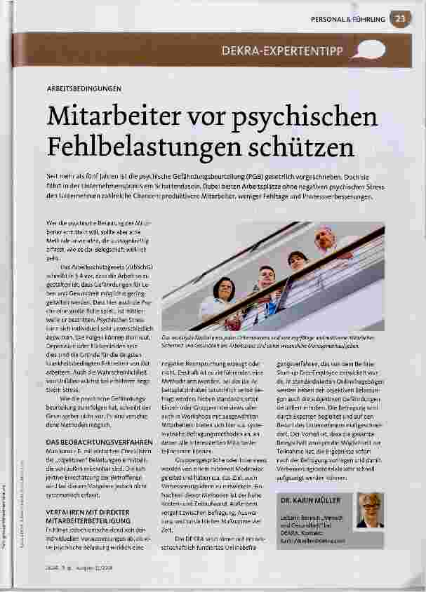 Vorschauseite 1: Mitarbeiter vor psychischen Fehlbelastungen schützen