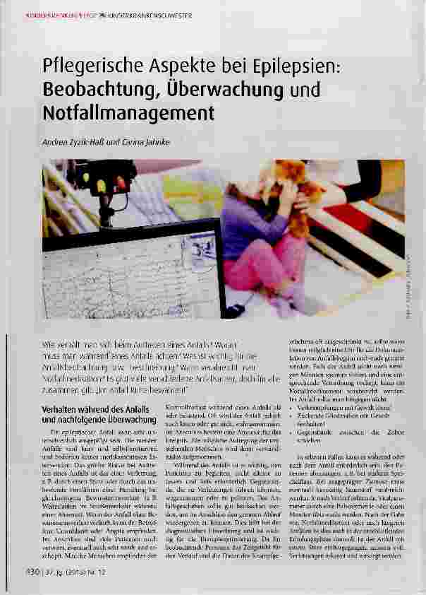 Vorschauseite 1: Pflegerische Aspekte bei Epilepsien: Beobachtung, Überwachung und Notfallmanagement