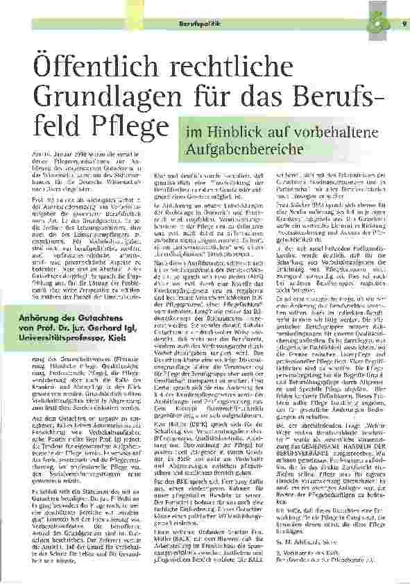 Vorschauseite 1: Öffentlich rechtliche Grundlagen für das Berufsfeld Pflege im Hinblick auf vorbehaltene Aufgabenbereiche