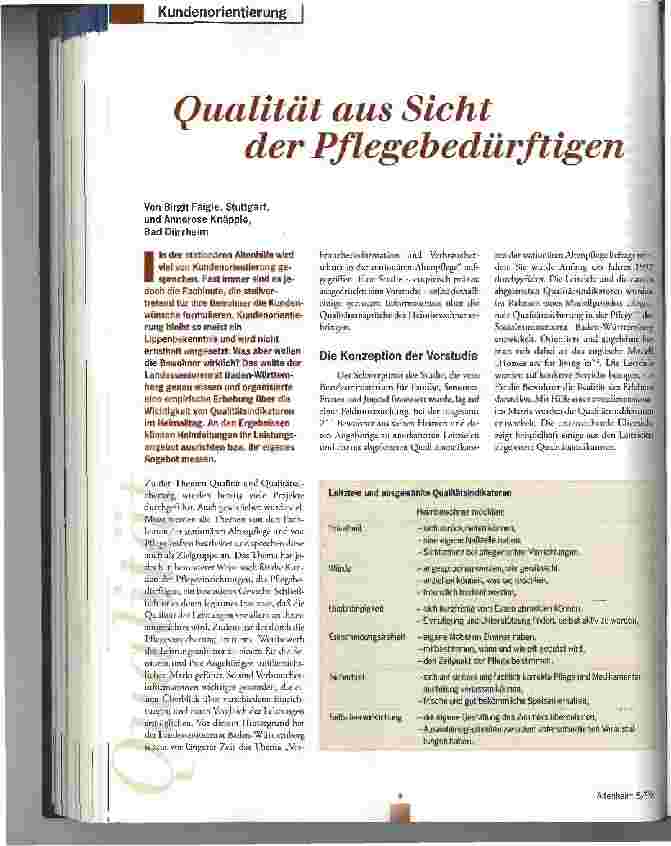 Vorschauseite 1: Qualität aus Sicht der Pflegebedürftigen