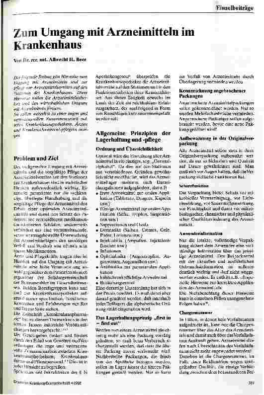 Vorschauseite 1: Zum Umgang mit Arzneimitteln im Krankenhaus