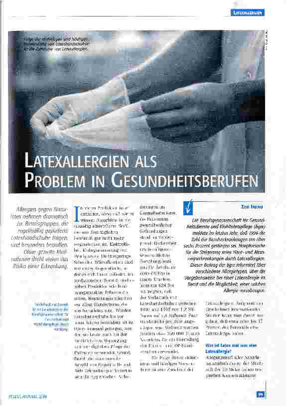 Vorschauseite 1: Latexallergien als Problem in Gesundheitsberufen