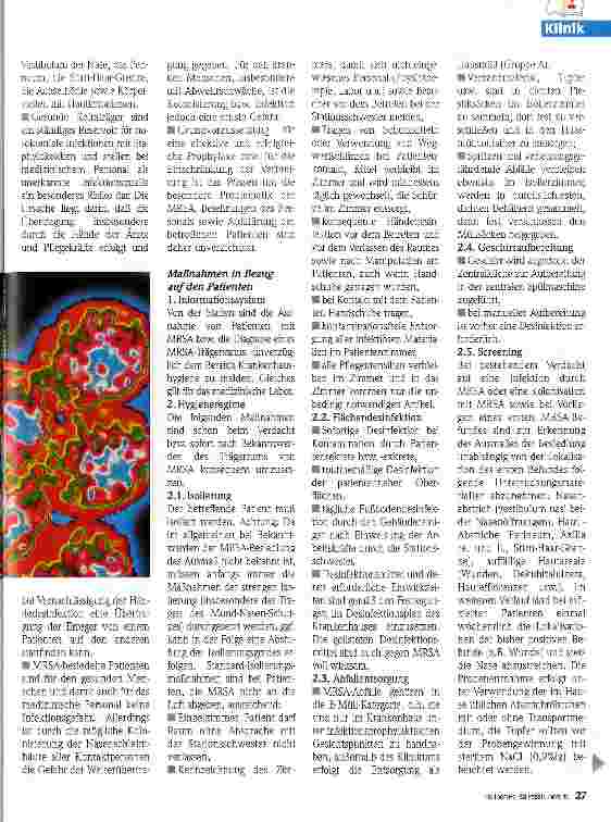 Vorschauseite 2: Hygienemaßnahmen gegen Multi Resistente Straphylococcus Aureus-Erreger (MRSA)