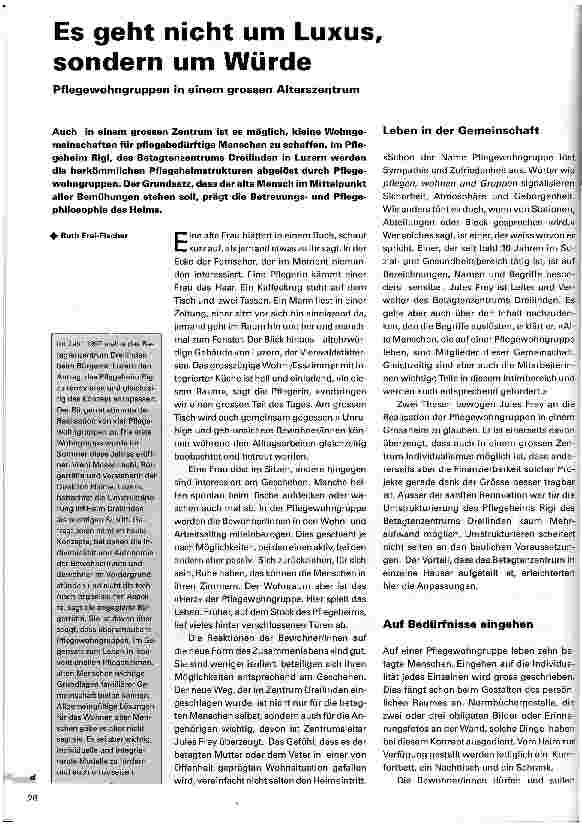 Vorschauseite 1: Es geht nicht um Luxus, sondern um Würde Pflegewohngruppen in einem grossen Alterszentrum