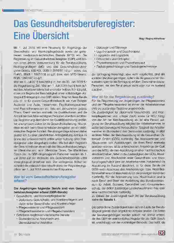 Vorschauseite 1: Das Gesundheitsberuferegister: Eine Übersicht