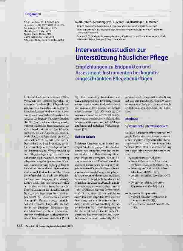 Vorschauseite 1: Interventionsstudien zur Unterstützung häuslicher Pflege