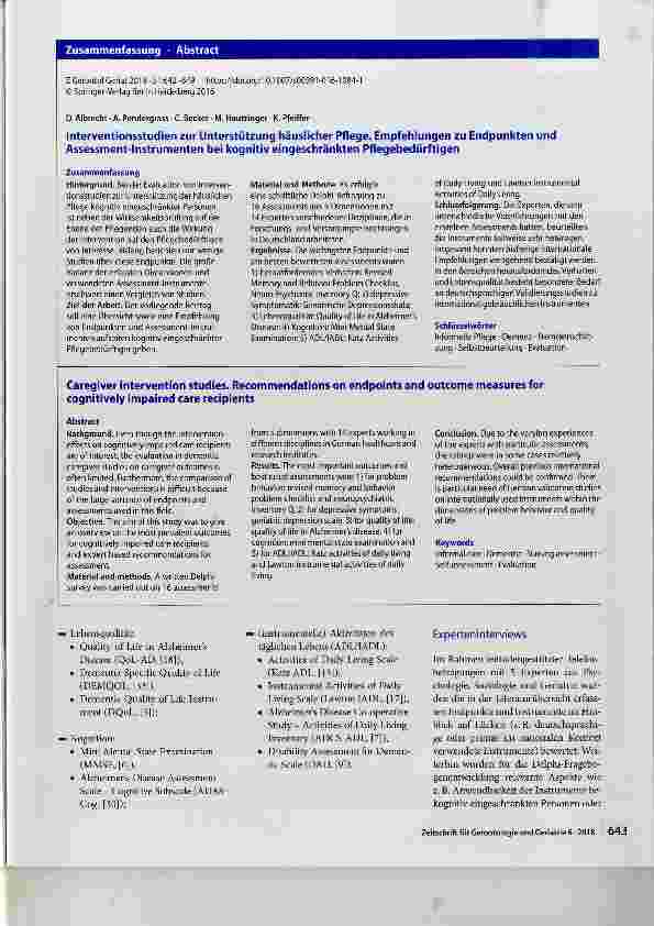 Vorschauseite 2: Interventionsstudien zur Unterstützung häuslicher Pflege