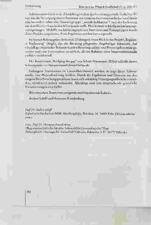 Vorschauseite 2: Schwerpunkt: Interprofessionelle Schnittstellen zwischen Krankenhaus, stationärer Langzeitversorgung und häuslichem Bereich