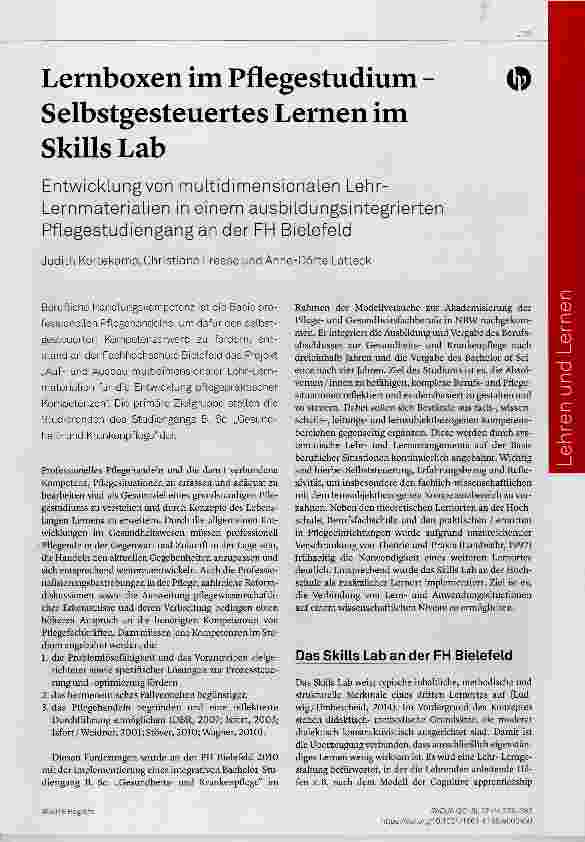 Vorschauseite 1: Lernboxen im Pflegestudium Selbstgesteuertes Lernen im Skills Lab
