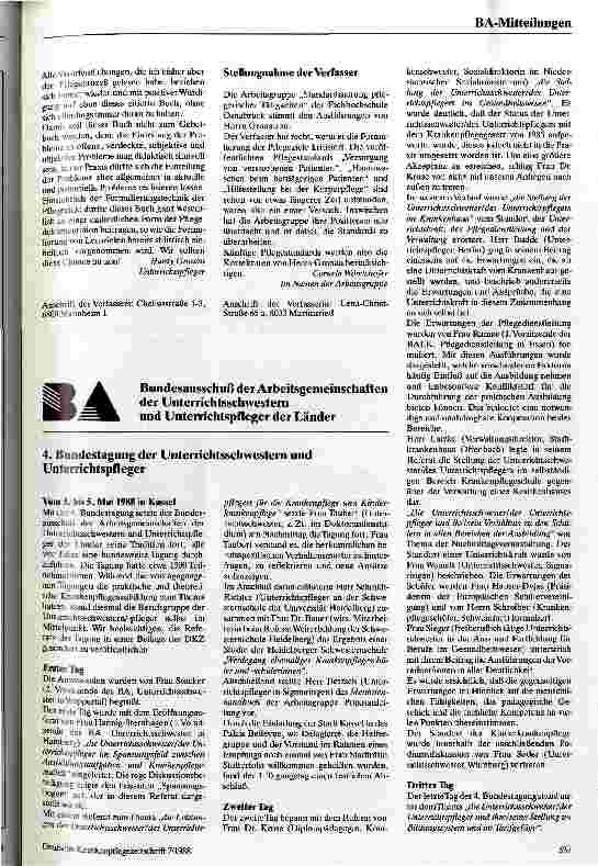 Vorschauseite 2: Leserbrief zum Thema: Standardisierung pflegerischer Tätigkeiten DKZ 41(1988)5, Beilage S. 12-14