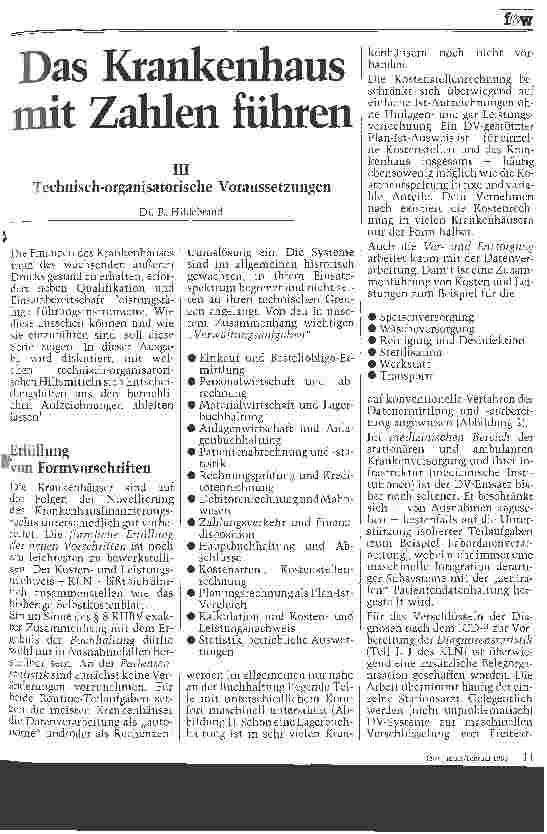Vorschauseite 1: Das Krankenhaus mit Zahlen führen Teil III Technisch-organisatorische Voraussetzungen