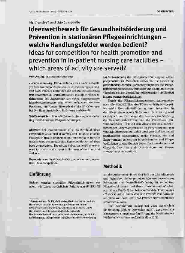 Vorschauseite 1: Ideenwettbewerb für Gesundheitsförderung und Prävention in stationären Pflegeeinrichtungen welche Handlungsfelder werden bedient?