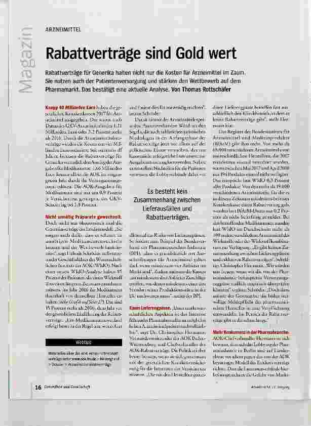 Vorschauseite 1: Rabattverträge sind Gold wert