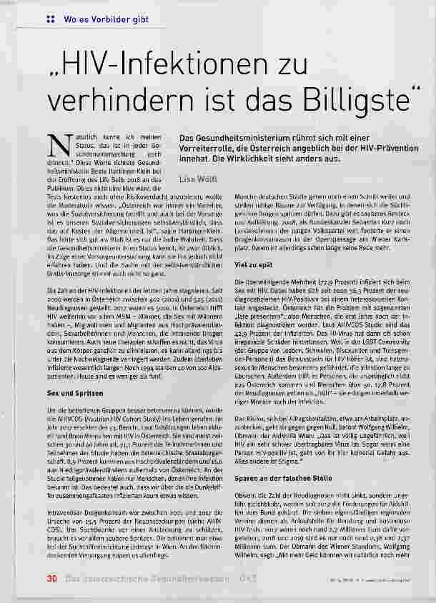 Vorschauseite 1: HlV-lnfektionen zu verhindern ist das Billigste