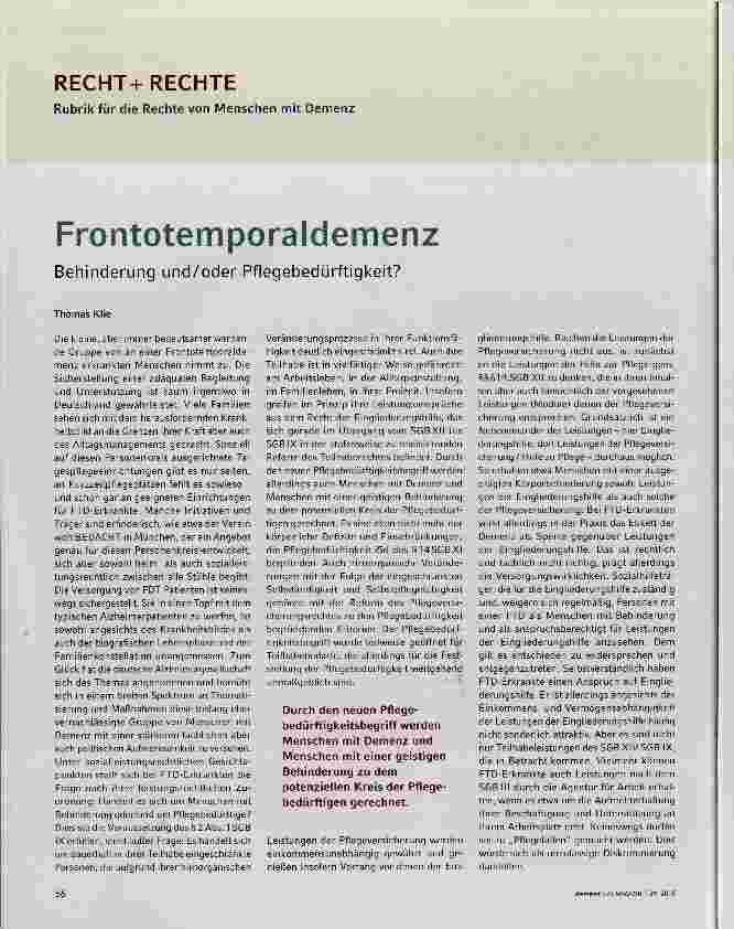 Vorschauseite 1: Frontotemporaldemenz Behinderung und/oder Pflegebedürftigkeit?