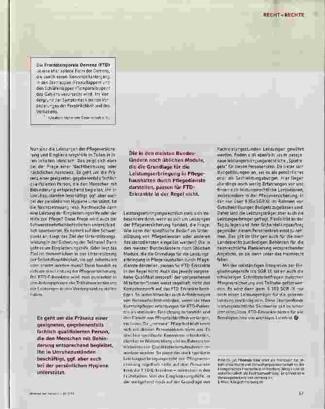 Vorschauseite 2: Frontotemporaldemenz Behinderung und/oder Pflegebedürftigkeit?