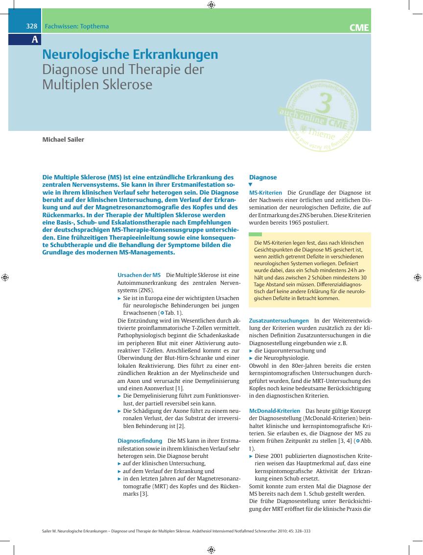 Vorschauseite 1: Neurologische Erkrankungen – Diagnose und Therapie der Multiplen Sklerose
