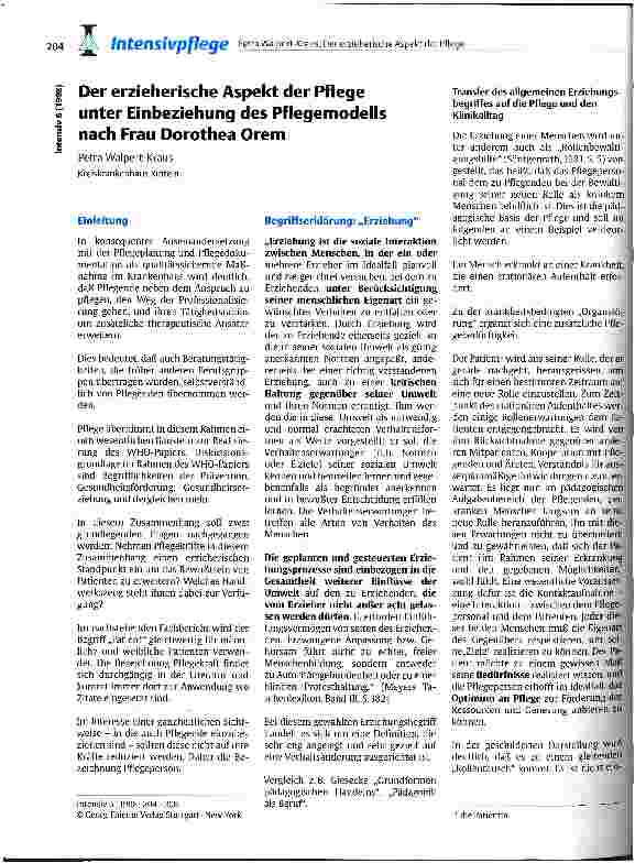 Vorschauseite 1: Der erzieherische Aspekt der Pflege unter Einbeziehung des Pflegemodells nach Frau Dorothea Orem