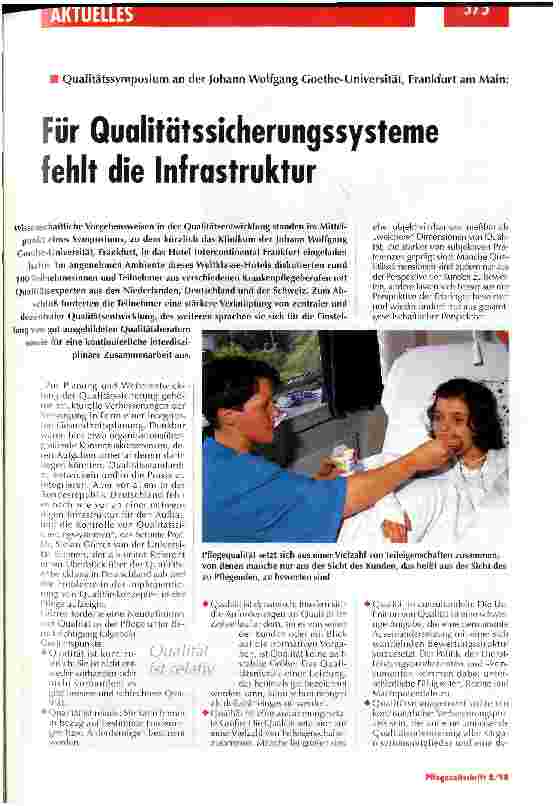 Vorschauseite 1: Für Qualitätssicherungssysteme fehlt die Infrastruktur Qualitätssymposium an der Johann Wolfgang Goethe-Universität, Frankfurt