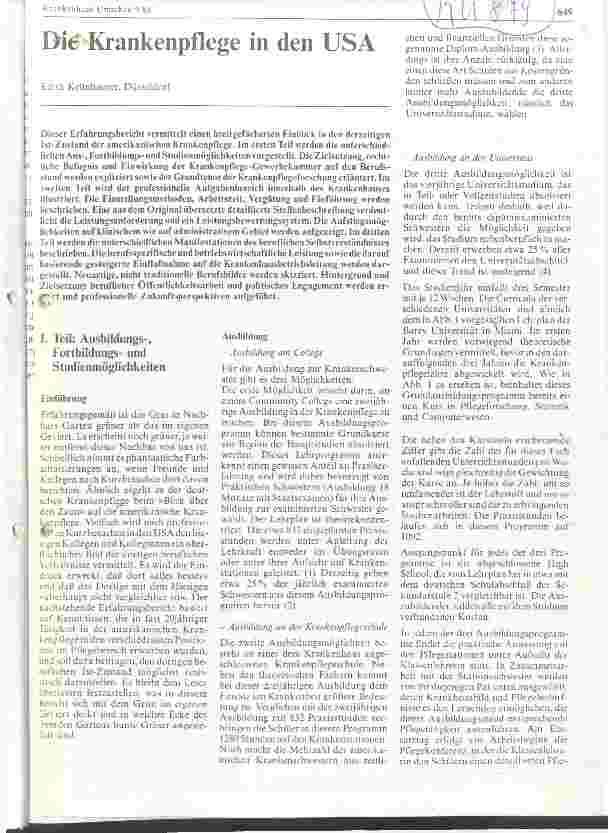 Vorschauseite 1: Die Krankenpflege in den USA