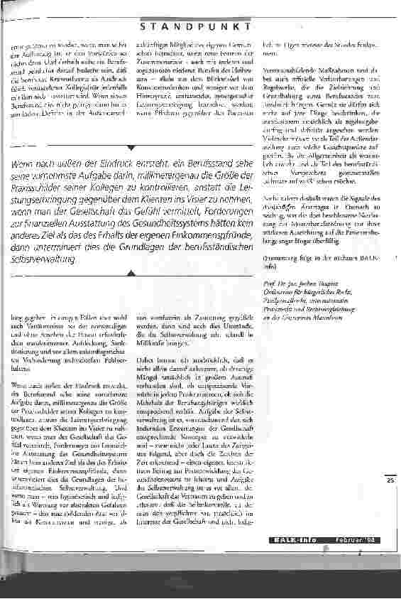 Vorschauseite 4: Eine homogene Mitgliederstruktur wird es künftig nicht mehr geben Ärztliche Selbstverwaltung an der Schwille zum 21. Jahrhundert 1. Teil
