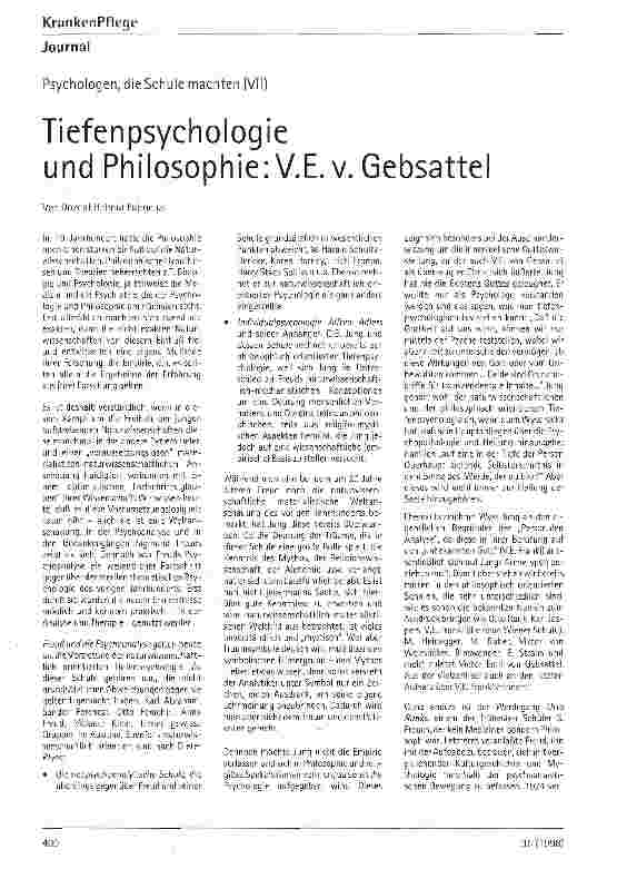 Vorschauseite 1: Tiefenpsychologie und Philosophie: V.E.v.Gebsattel Psychologen, die Schule machten (Teil 7)