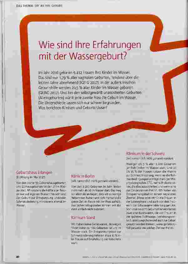 Vorschauseite 1: Wie sind Ihre Erfahrungen mit der Wassergeburt?