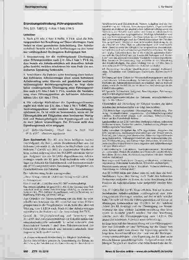 Vorschauseite 1: Erprobungsbefristung; Führungsposition TV-L § 31; TzBfG § 14 Abs. 1 Satz 2 Nr. 5