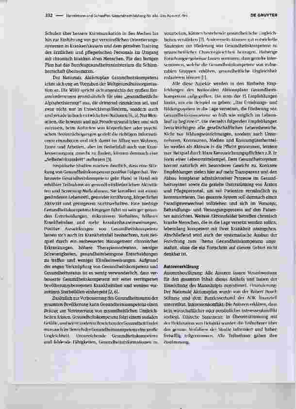 Vorschauseite 2: Gesundheitsbildung für alle: Das Konzept des „Nationalen Aktionsplans zur Stärkung der Gesundheitskompetenz“