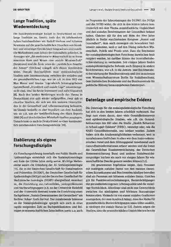 Vorschauseite 2: Soziale Ungleichheit und Gesundheit: die Entwicklung sozialepidemiologischer Forschung in Deutschland Social inequality and health: the development of social epidemiological resea…