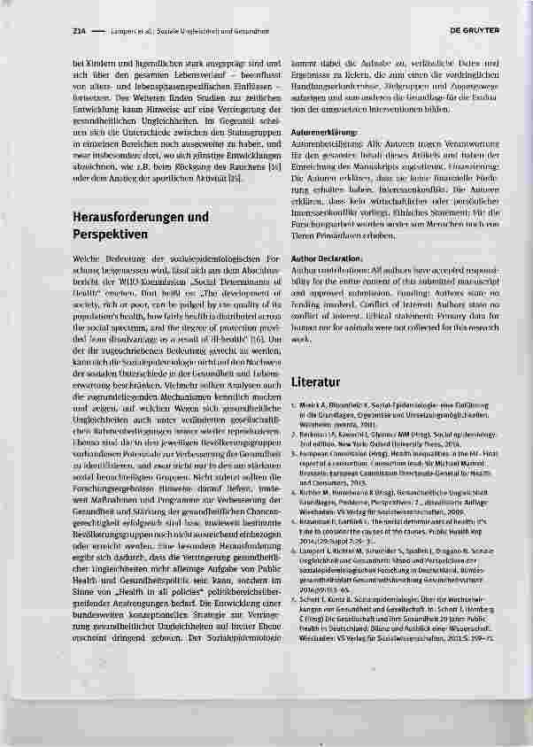 Vorschauseite 3: Soziale Ungleichheit und Gesundheit: die Entwicklung sozialepidemiologischer Forschung in Deutschland Social inequality and health: the development of social epidemiological resea…