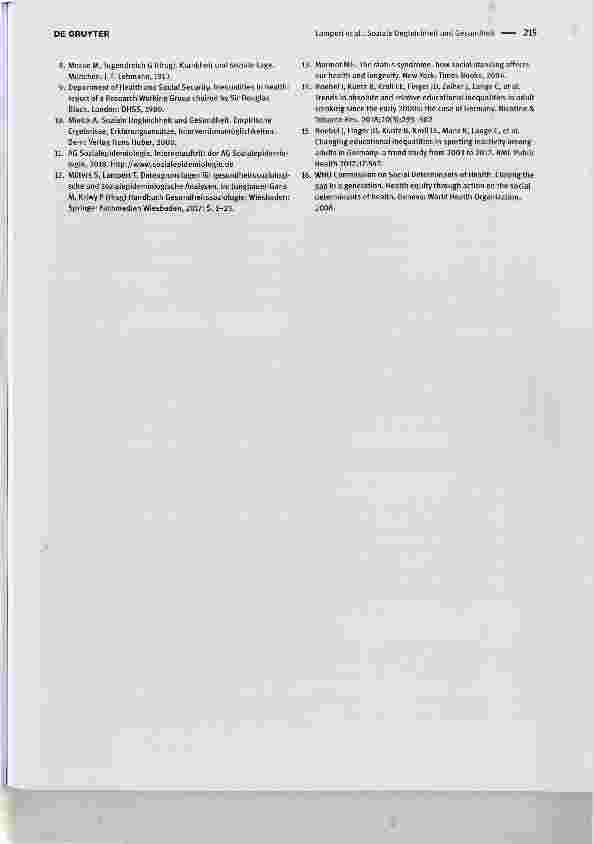 Vorschauseite 4: Soziale Ungleichheit und Gesundheit: die Entwicklung sozialepidemiologischer Forschung in Deutschland Social inequality and health: the development of social epidemiological resea…