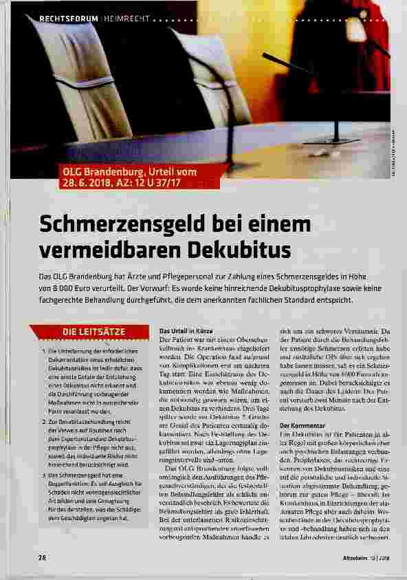 Vorschauseite 1: Schmerzensgeld bei einem vermeidbaren Dekubitus