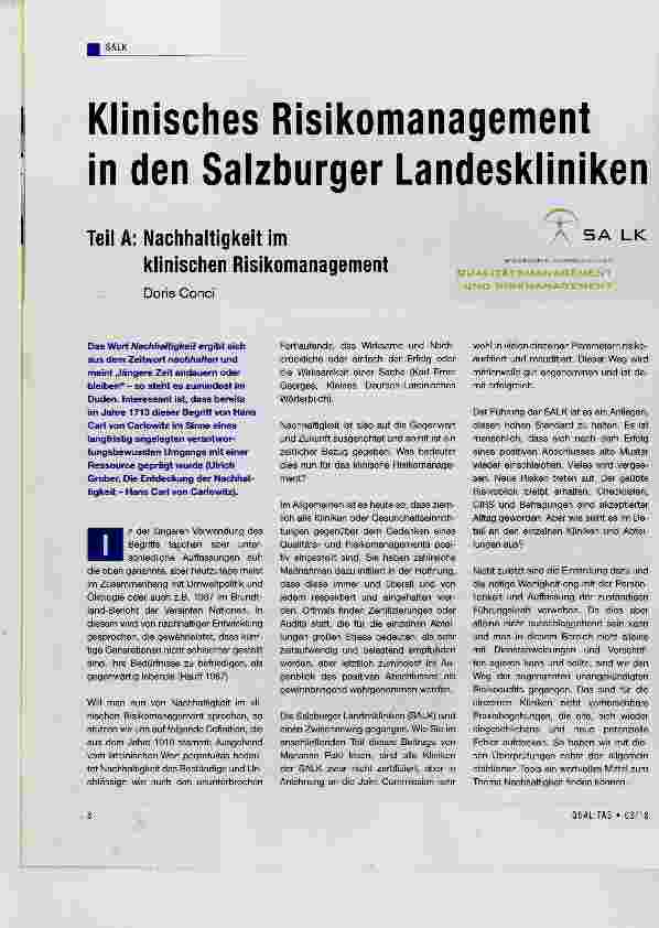 Vorschauseite 1: Klinisches Risikomanagement in den Salzburger Landeskliniken