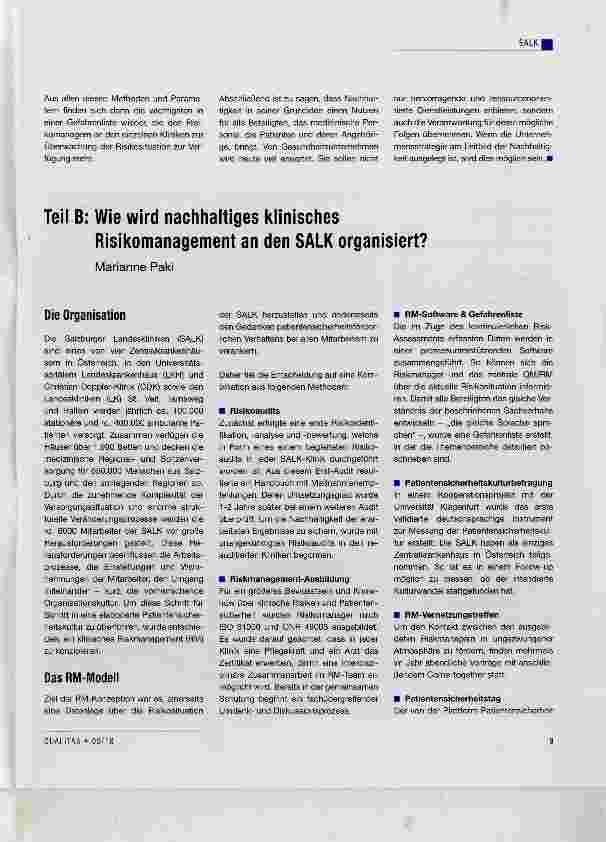 Vorschauseite 2: Klinisches Risikomanagement in den Salzburger Landeskliniken