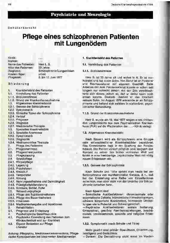 Vorschauseite 1: Pflege eines schizophrenen Patienten mit Lungenödem