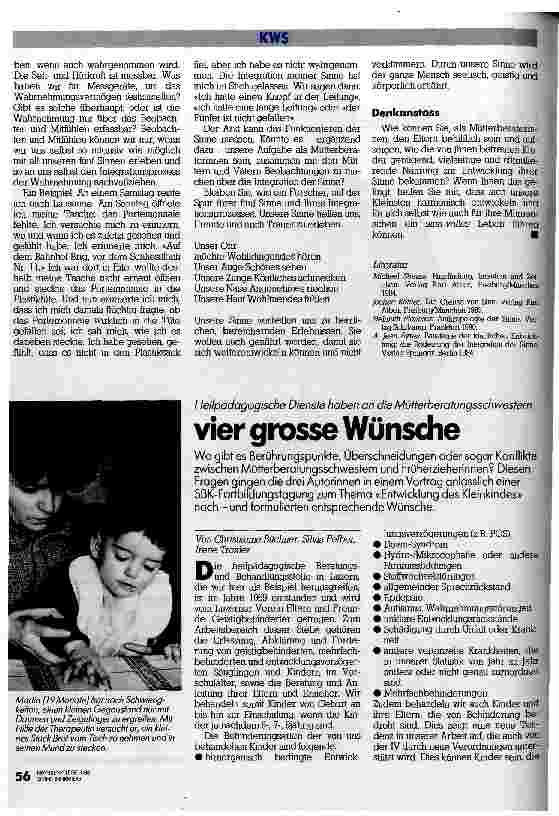 Vorschauseite 1: Heilpädagogische Dienste haben an die Mütterberatungsschwestern vier große Wünsche