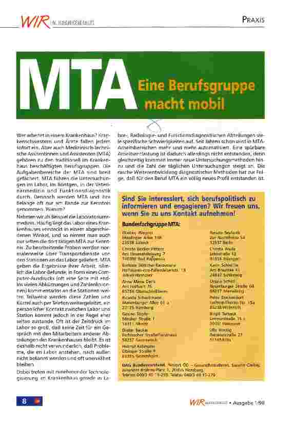 Vorschauseite 1: MTA - eine Berufsgruppe macht mobil