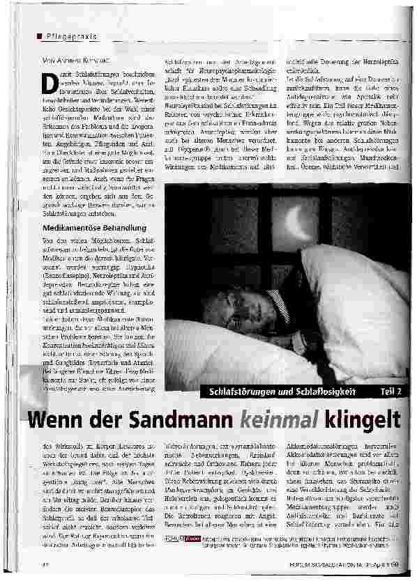 Vorschauseite 1: Wenn der Sandmann keinmal klingelt Schlafstörungen und Schlaflosigkeit Teil 2