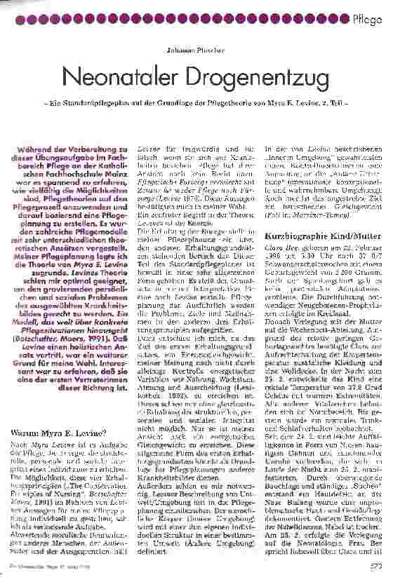 Vorschauseite 1: Neonataler Drogenentzug Ein Standardpflegeplan auf der Grundlage der Pflegetheorie von Myra E. Levine 2. Teil