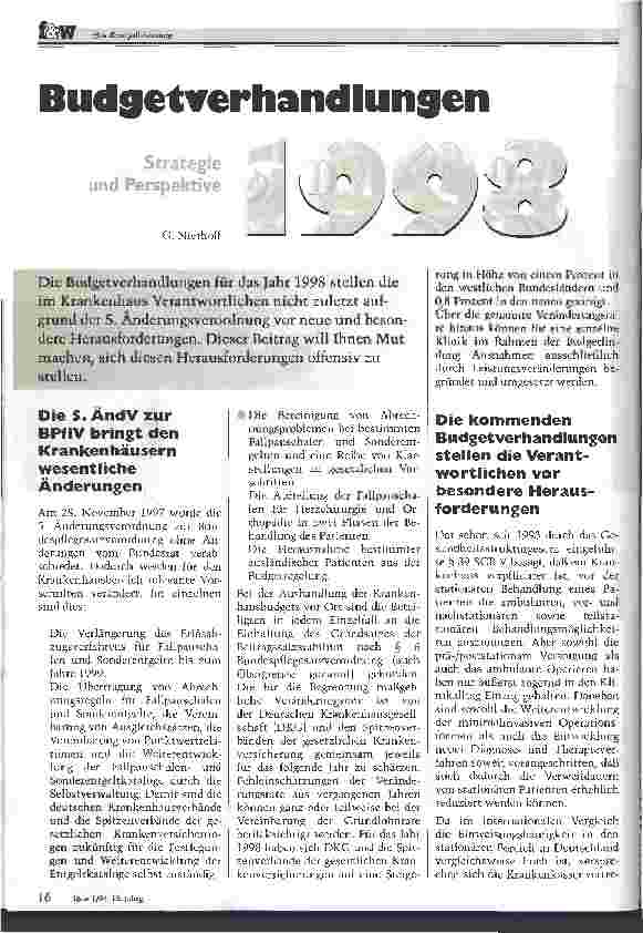 Vorschauseite 1: Budgetverhandlungen 1998 Strategie und Perspektive