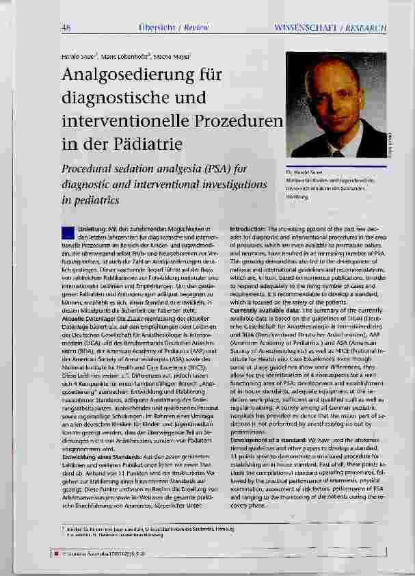 Vorschauseite 1: Analgosedierung für diagnostische und interventionelle Prozeduren in der Pädiatrie
