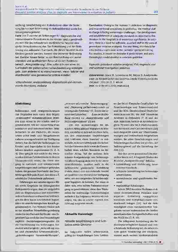 Vorschauseite 2: Analgosedierung für diagnostische und interventionelle Prozeduren in der Pädiatrie