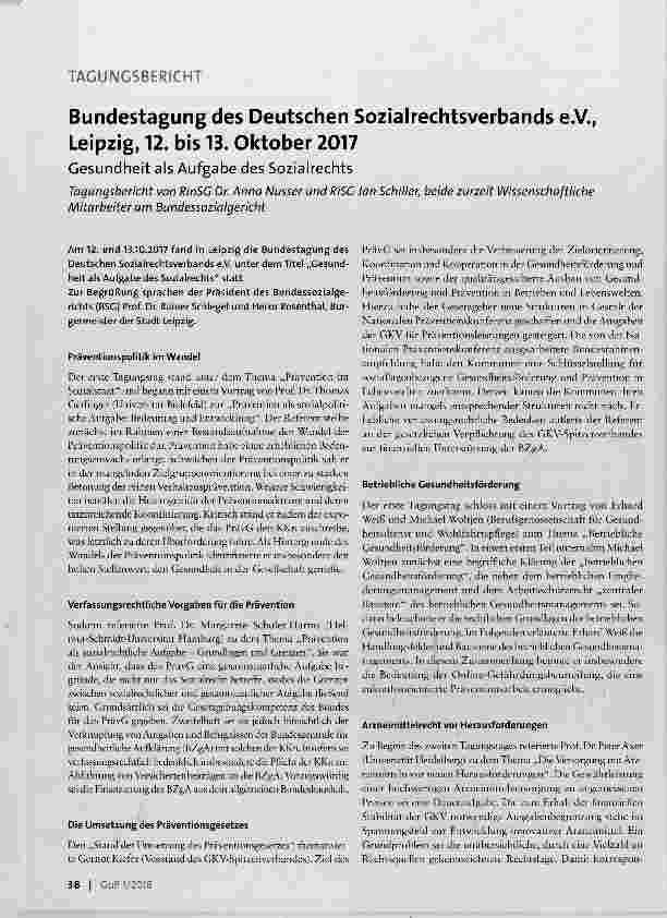 Vorschauseite 1: Bundestagung des Deutschen Sozialrechtsverbands e.V., Leipzig, 12. bis 13. Oktober 2017