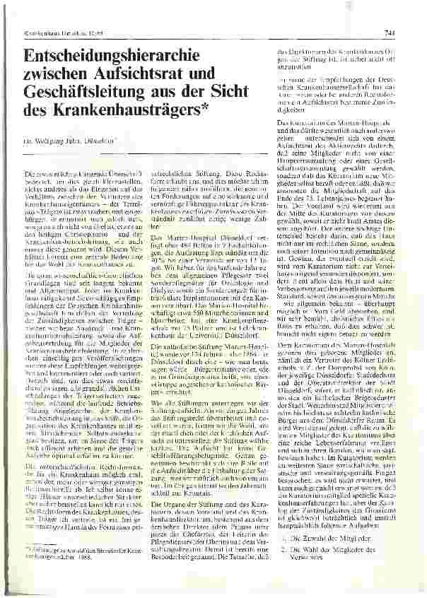 Vorschauseite 1: Entscheidungshierarchie zwischen Aufsichtsrat und Geschäftsleitung aus der Sicht des Krankenhausträgers