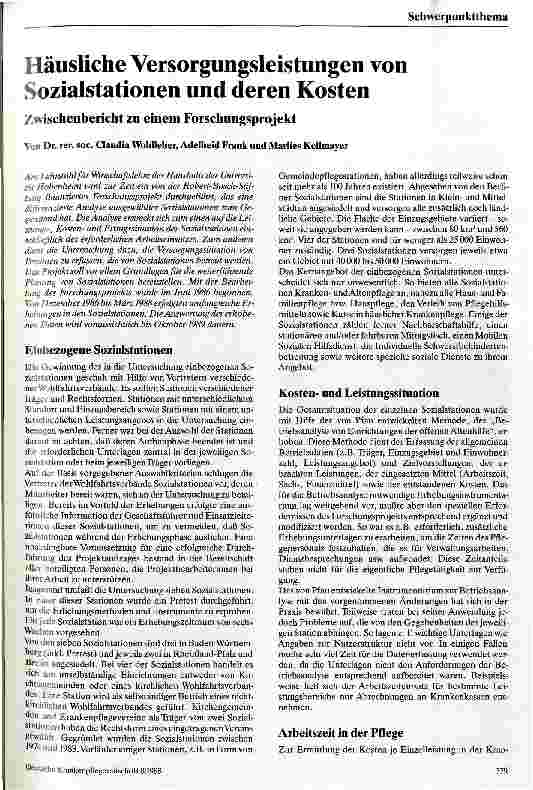 Vorschauseite 1: Häusliche Versorgungsleistungen von Sozialstationen und deren Kosten Zwischenbericht zu einem Forschungsprojekt